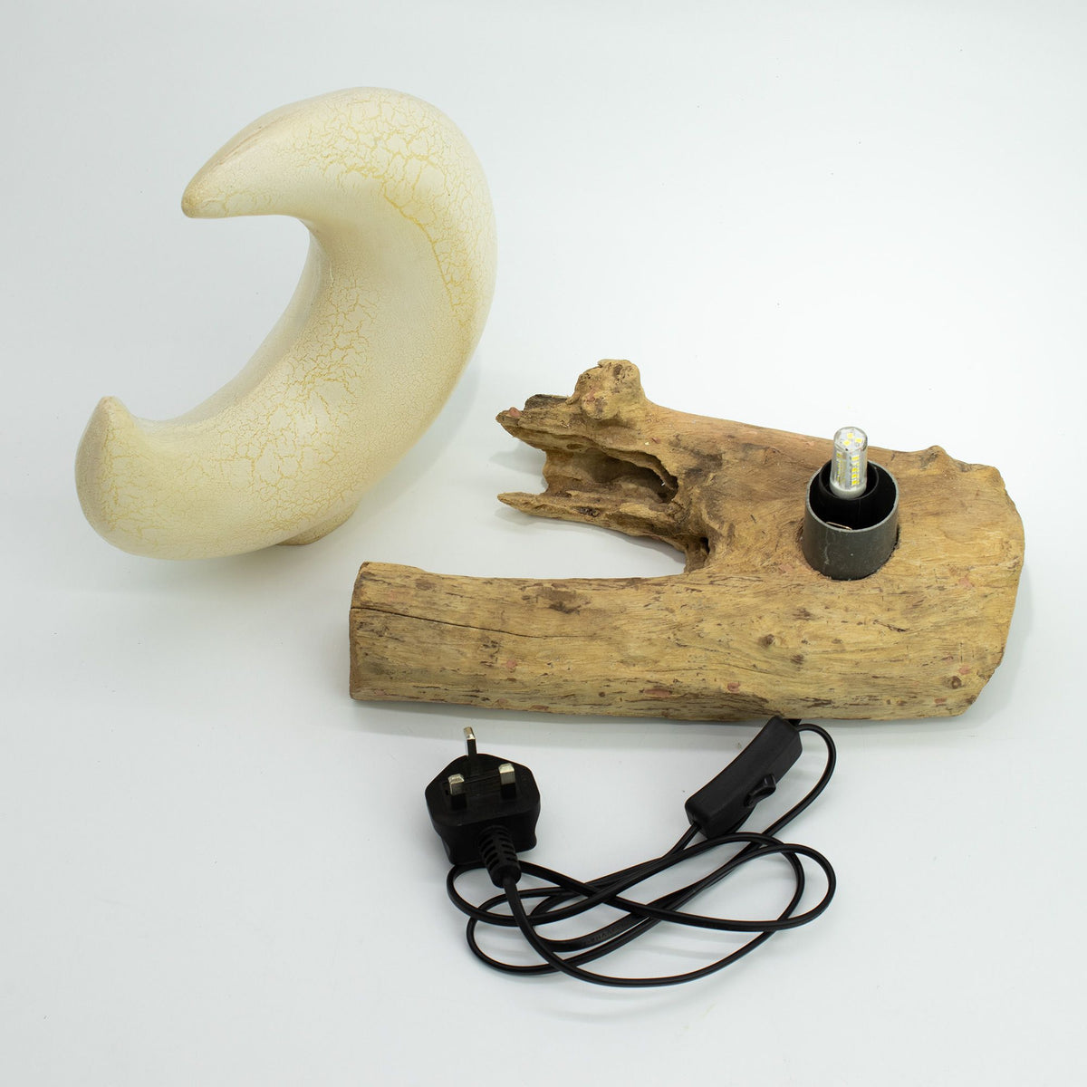 DriftGlow Grey Half Moon Lamp | Natural Driftwood