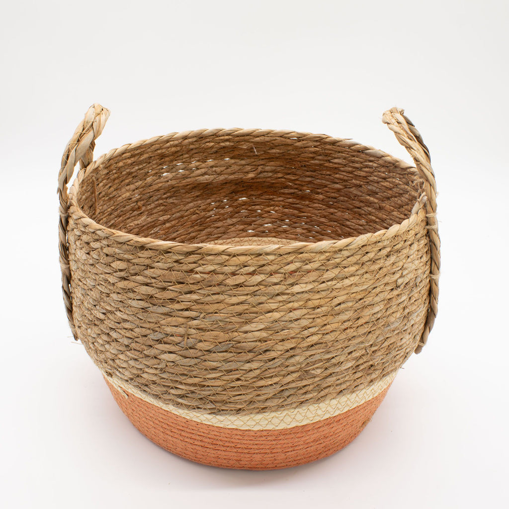 Straw & Seagrass Large Storage Baskets – Natural & Orange – Set of 3