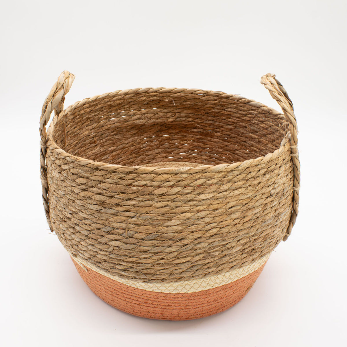 Straw & Seagrass Large Storage Baskets – Natural & Orange – Set of 3