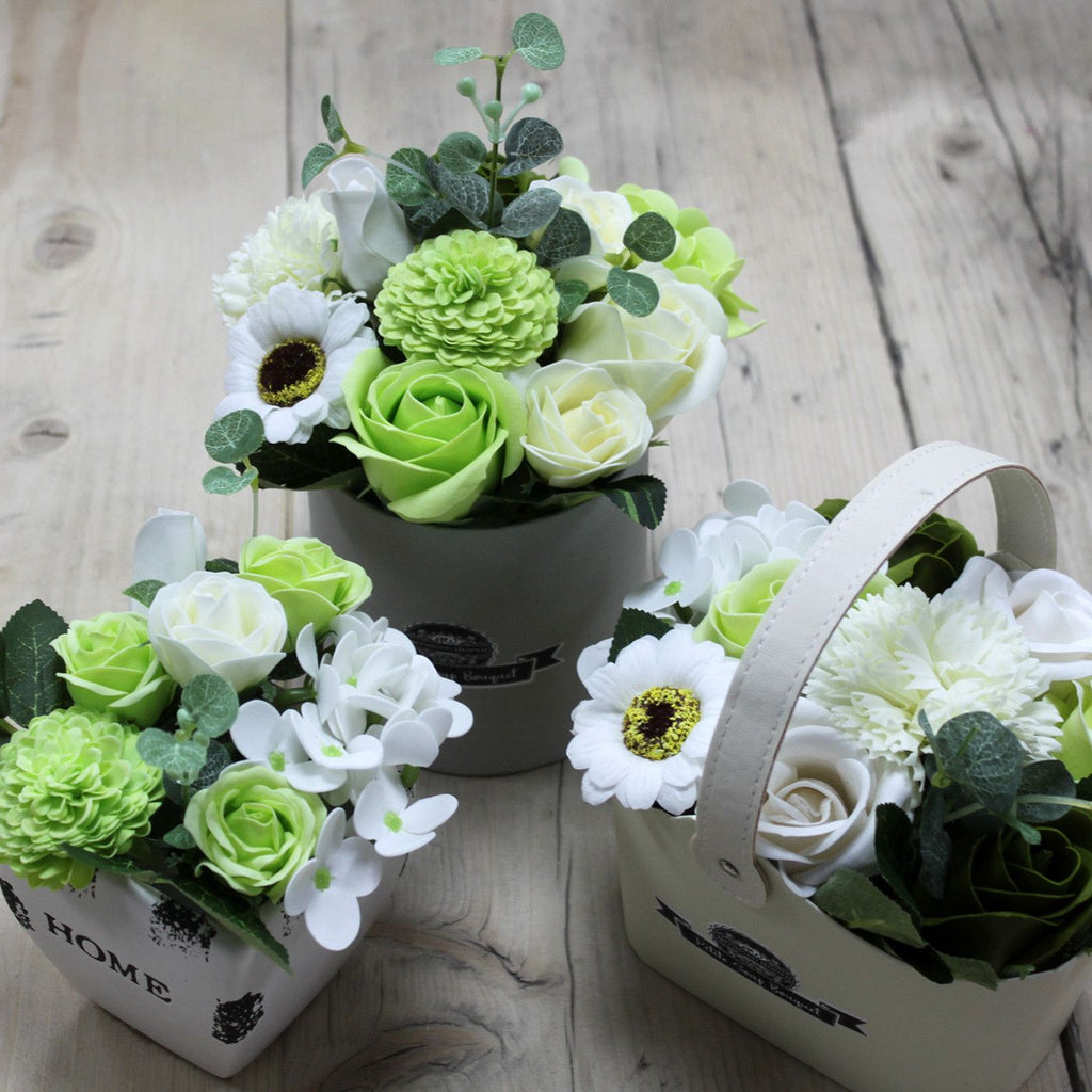 Luxury Pastel Green Soap Flower Petite Basket | Elegant Floral Gift for Every Occasion
