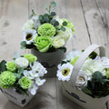Luxury Pastel Green Soap Flower Petite Basket | Elegant Floral Gift for Every Occasion