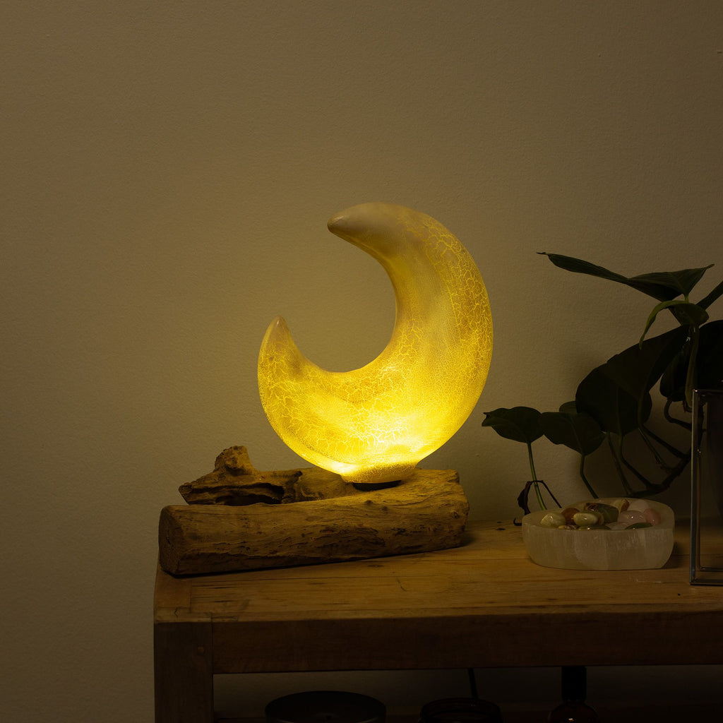 DriftGlow Grey Half Moon Lamp | Natural Driftwood