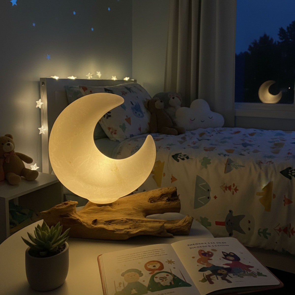 DriftGlow Grey Half Moon Lamp | Natural Driftwood